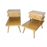  Lot 796 Pair of vintage mid century step up end tables in the blonde finish