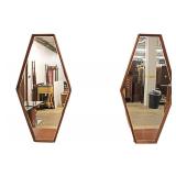  Lot: 103 - Pair MCM United walnut diamond coffin mirrors