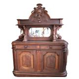  Lot: 104 - Antique walnut and burl victorian carved buffet sideboard, american made