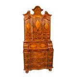  Lot: 106 - Vintage italian inlaid mahogany burl walnut secretary desk bookcase with bookcase top