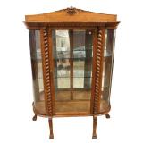  Lot: 107 - Antique oak curio crystal cabinet curve glass mirror back