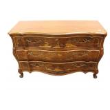  Lot: 110A - White Furniture walnut asian decorated serpentine chest
