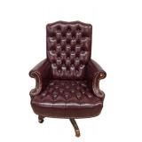  Lot: 116 - Executive office desk chair leather button tuft tacked swivels 