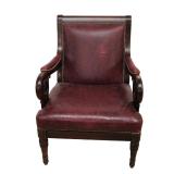  Lot: 119 - Mahogany leather club chair larger size carved frame