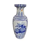  Lot 187: Asian 24"h blue and white decorator vase in good condition, 10" diameter by 24"h