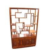  Lot 189: Asian hardwood etagere on 4 door cabinet, 2pc , open, multi shelf,