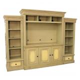  Lot 516: Romweber 4 part wall unit bookcase, country paint decorated, fluted columns and raised door and drawer fronts, quality, very nice