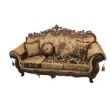  Lot 519 McFerran Royal Palace Verona Collection sofa couch in the dark walnut, traditional, like new condition, never used, majestic in detail, intricate hand carved design, opulent uphol. new $2,800