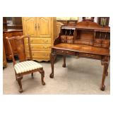 South Jersey Auction - 2pc. Contemporary mahogany carved ball and claw desk with inlay and chair