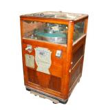 Antique Working Arcade Rotary Merchandiser by Exhibit Supply Co. Chicago IL, glass is good, mixed woods, maple mahogany walnut, www.SouthJerseyAuction.com