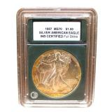 1987 US Silver American Eagle Dollar $ certified full strike and graded MS70 coin www.SouthJerseyAuction.com 