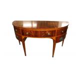 Lot 512: Beautiful Maitland Smith burl mahogany sun burst top banded and inlaid demilune buffet with liquor drawer and tag SouthJerseyAuction.com