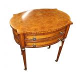 Lot 518: Beautiful Theodore Alexander burl walnut and banded 2 drawer accent table South JerseyAuction.com