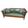  Lot 500 Beautiful Stickley mission oak even arm sofa, slatted sidesback, green leather, original finish SouthJerseyAuction.com