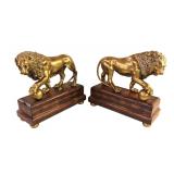 Pair of beautiful Theodore Alexander full body bronze lions on leather wrapped bases www.SouthJerseyAuction.com