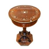 308-1 Awesome Antique Mother of Pearl Inlaid Lift Top Sewing Table