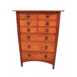 Lot 500:Stickley Harvey Ellis beautiful rare model 6 over 3 drawers high chest in the tiger maple and cherry.