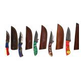5 hand crafted damascus knives, sheaths w/belt loops www.SouthJerseyAuction.com