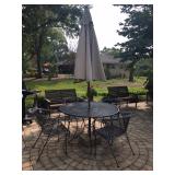 patio set, chairs, umbrella