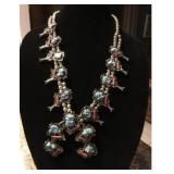 VINTAGE NAVAJO turquoise and coral sterling silver necklace