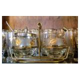 Libbey gold leaf frosted glass sugar and creamer set with caddy