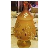 Amber frosted stemmed candy jar