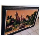 Framed Velvet Picture of Mexican Town