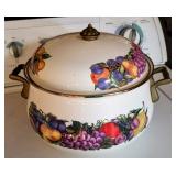 Enamelware Dutch Oven With Lid, Cornucopia Fruit Design Casserole Dish