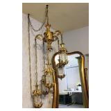 2 Vintage Hollywood Regency 5 Tier Crystal Prism Swag Lamp Chandeliers