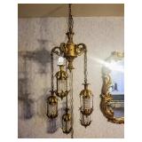 2 Vintage Hollywood Regency 5 Tier Crystal Prism Swag Lamp Chandeliers