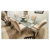 Beautiful Glass Top Table with 6 Upholstered Chairs