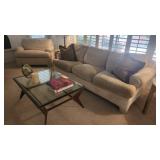 Glass Top Coffee Table with Cut Metal Base