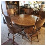 Oak Pedestal Table with 5 Chairs