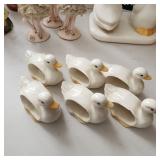 Vintage White Ceramic Duck Napkin Ring Holder Set of 6
