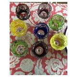 Pretty set of colored cut glass wines