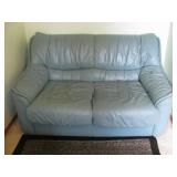 Light Blue Leather Loveseat 