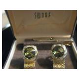 Swank Swarovski Cuff Links Tie Clip Set 
