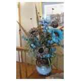 LG Pottery Owl Vase Silk Flowers 