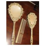 Antique Vanity Mirror , Brush and Comb set 