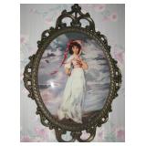 Vintage Italian Wall Art Print The Pinkie Girl Oval Shaped Convex Glass 