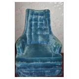 Vintage Hollywood Blue Velvet High Back Chair by Monarch 