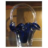 Vintage Mosser Cobalt Blue Glass Bride Basket Candy Dish 