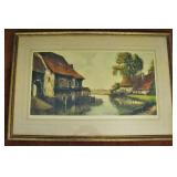 Signed Breton Original Etching - Landscape on the Eure River, France 