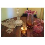 Vtg Fenton Cranberry Pink Pinch Ruffle Bulbous Ribbed Bottom Glass 