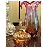 Glass Powder Poodle Marigold Carnival Trinket Jewelry Box Dish 