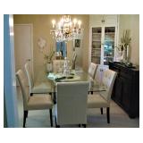 Extremely Nice Formal Dining Tabe with Tufted Leather Chairs 