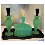 Art Deco Vaseline Glass Vanity Set  
