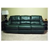 Hunter Green Leather Reclining Sofa 
