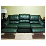 Hunter Green Leather Reclining Sofa 