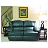 Hunter Green Leather Reclining Loveseat 